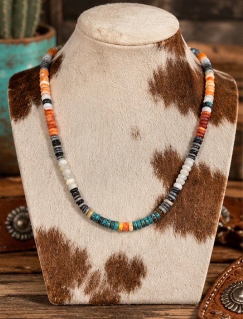 Desert Sunset Turquoise & Spiny Oyster Heishi Necklace – 20"